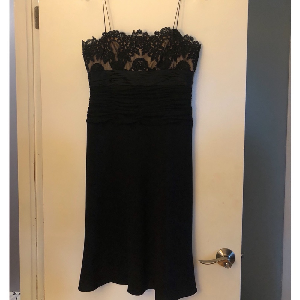 Black spaghetti strapped lace bodice dress